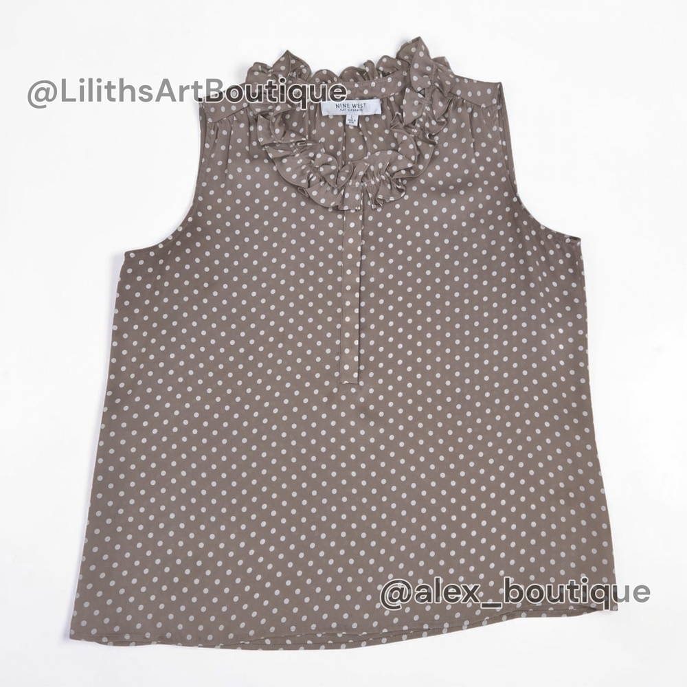 Nine West Suit Separates Polka Dot Ruffle Neck Sleeveless Blouse Size L (L033) - Picture 4 of 8